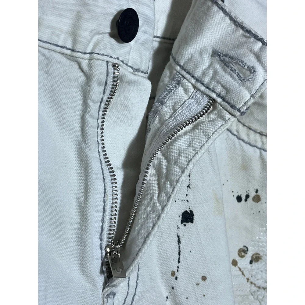 True Religion White Paint Splatter Distressed Skinny Denim Shorts Mens